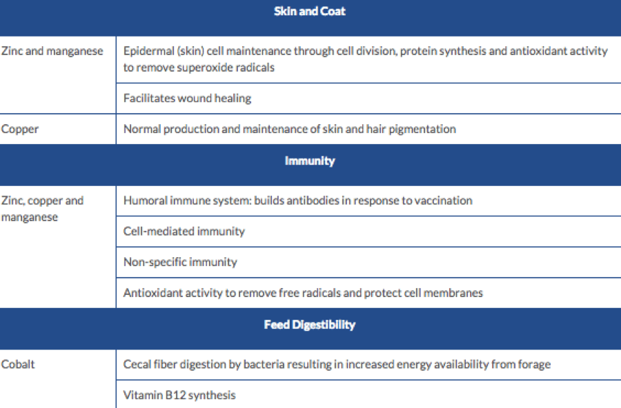 zinpro trace minerals function chart