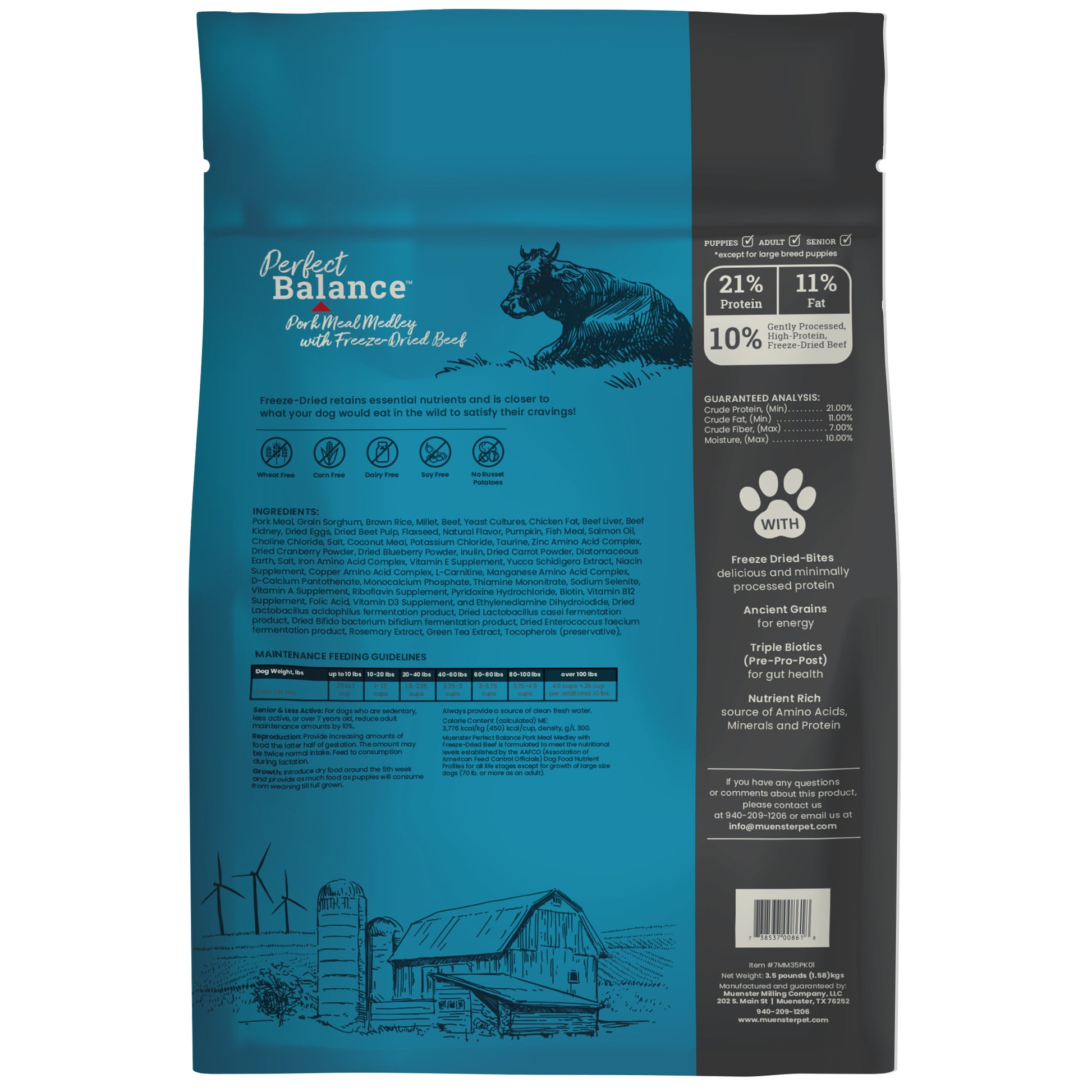 Perfect Balance Pork Dry Dog Food with Freeze-Dried Beef back of the bag