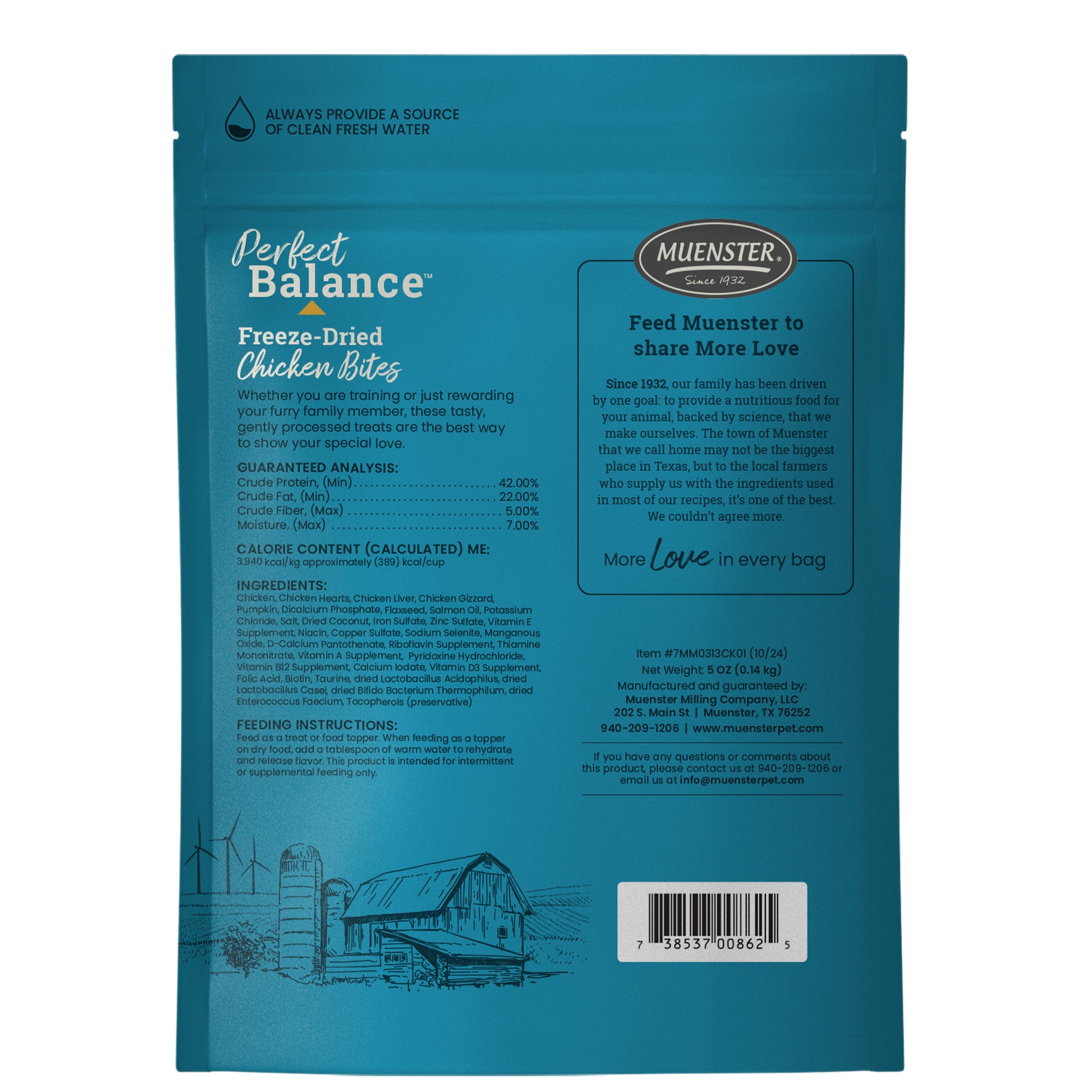 Perfect Balance Freeze Dried Chicken Bites Dog Treats - back of the bag