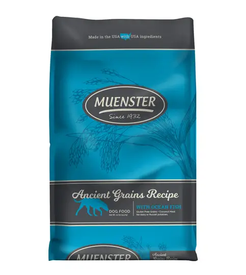 Muenster Ancient Grains Ocean Fish recipe dry dog food 22 lb