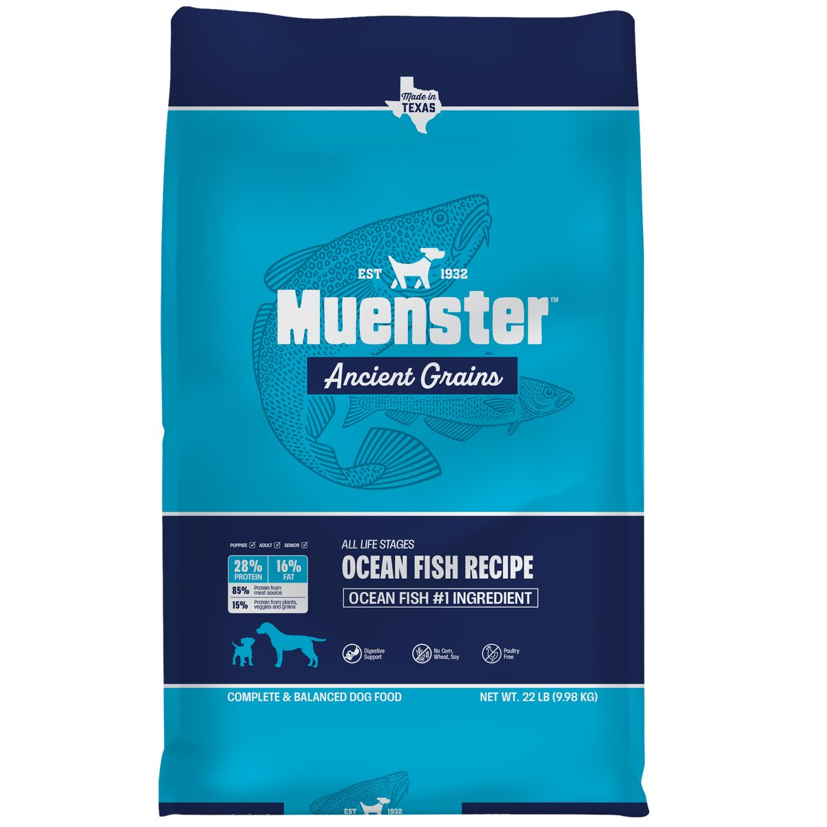 Muenster Ancient Grains All Life Stages Ocean Fish Recipe 22 pound bag