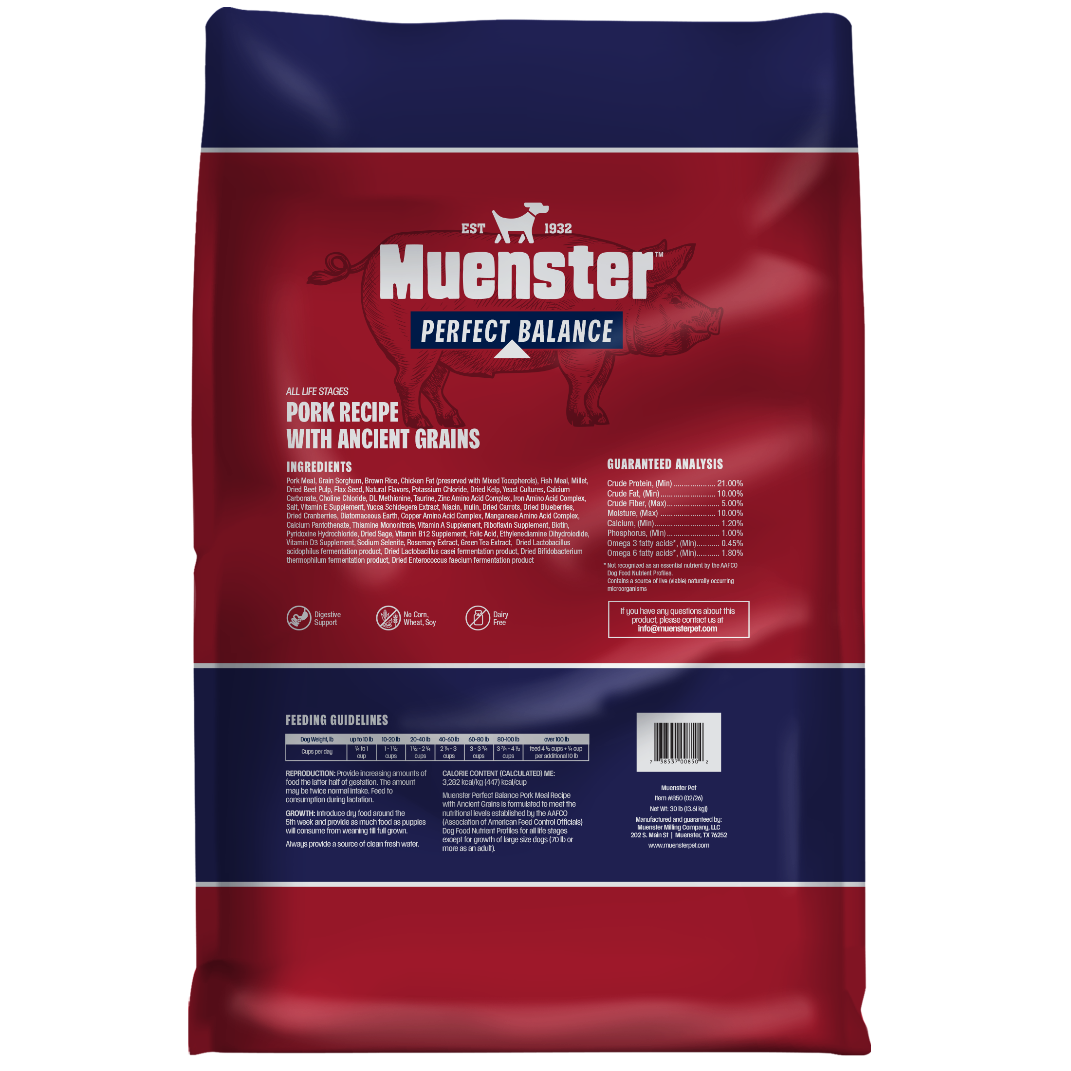 Muenster Perfect Balance Pork back of the bag