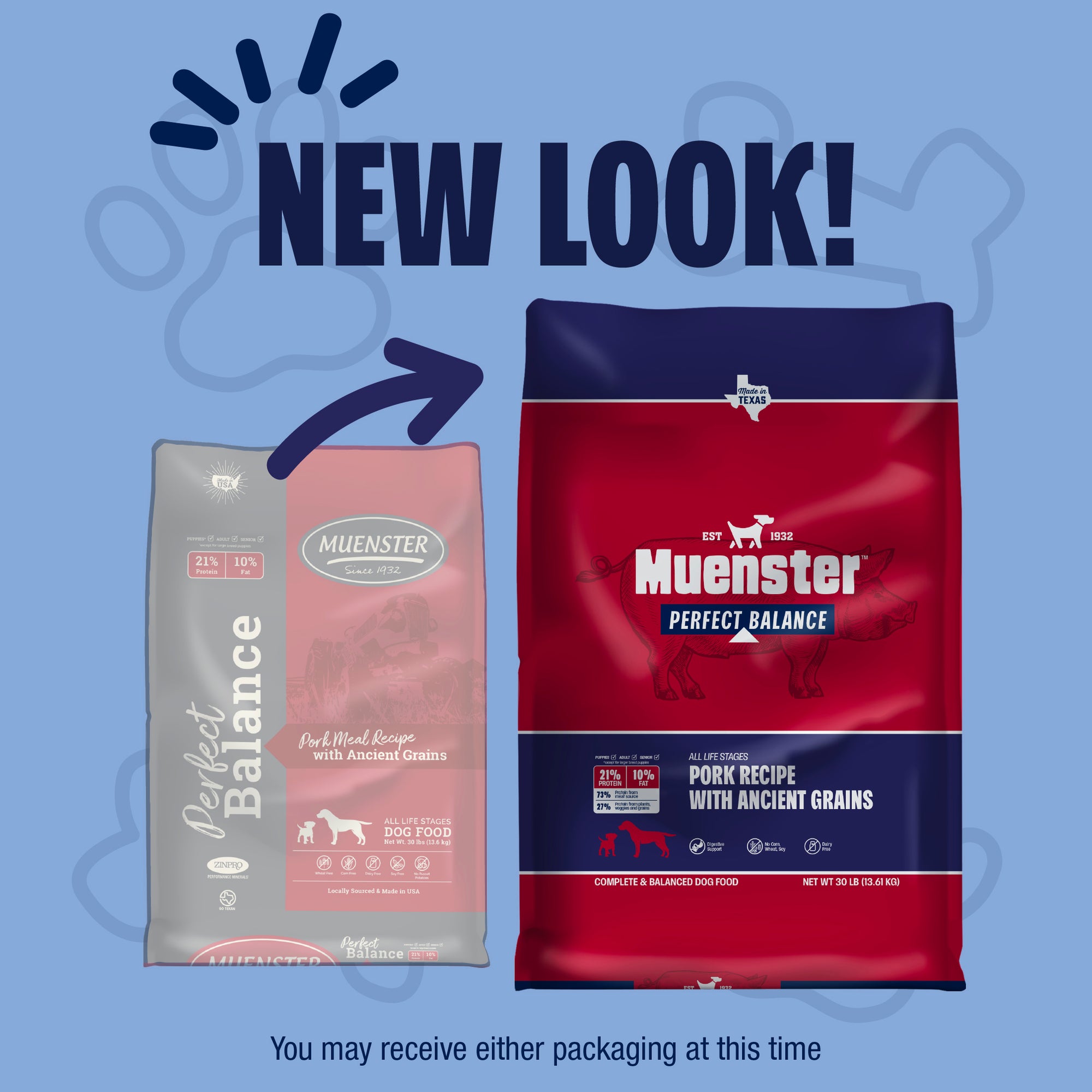 Muenster Perfect Balance Pork Recipe has a new look. You may receive either packaging at this time. 