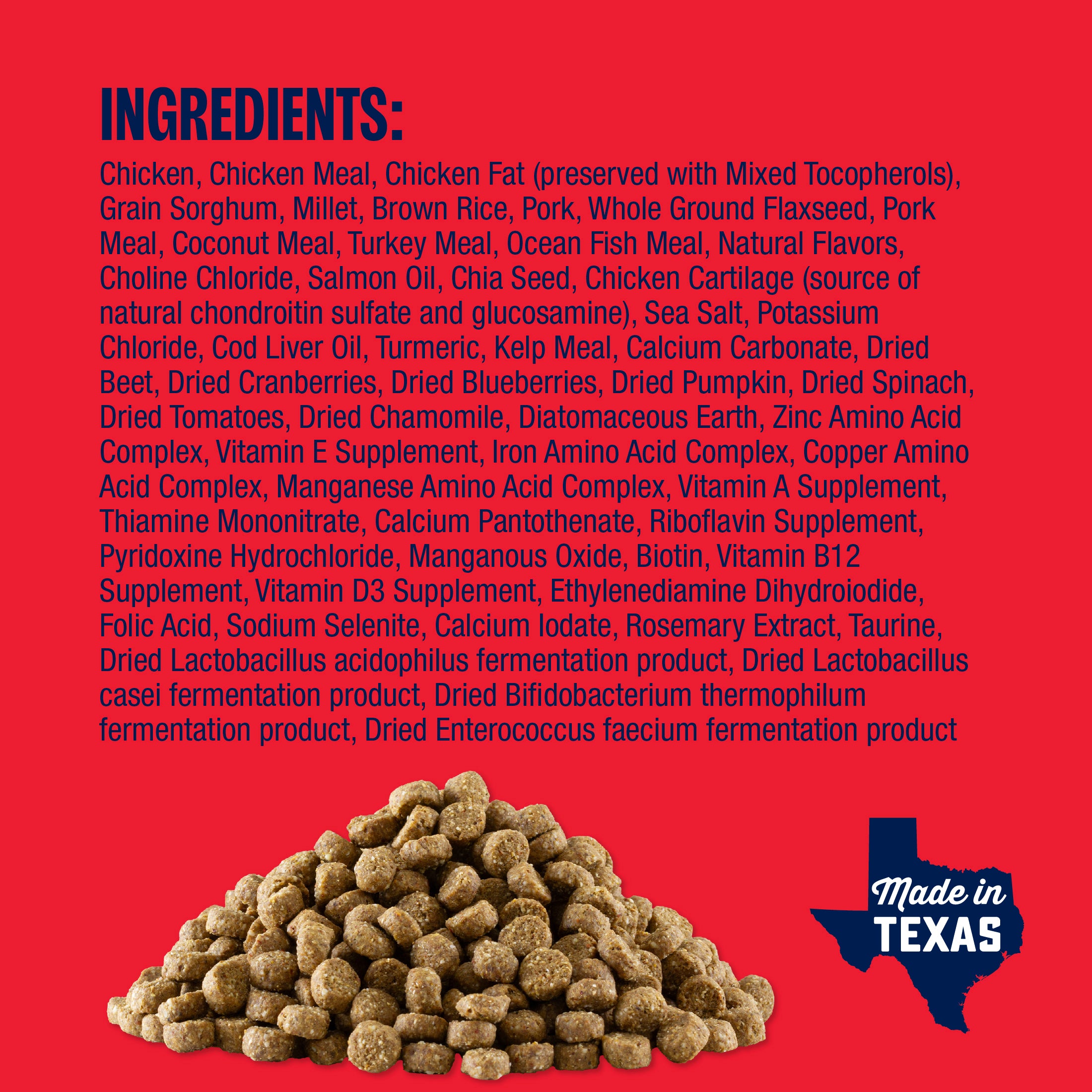 Ancient Grains Chicken & Pork dog food ingredients and kibble image