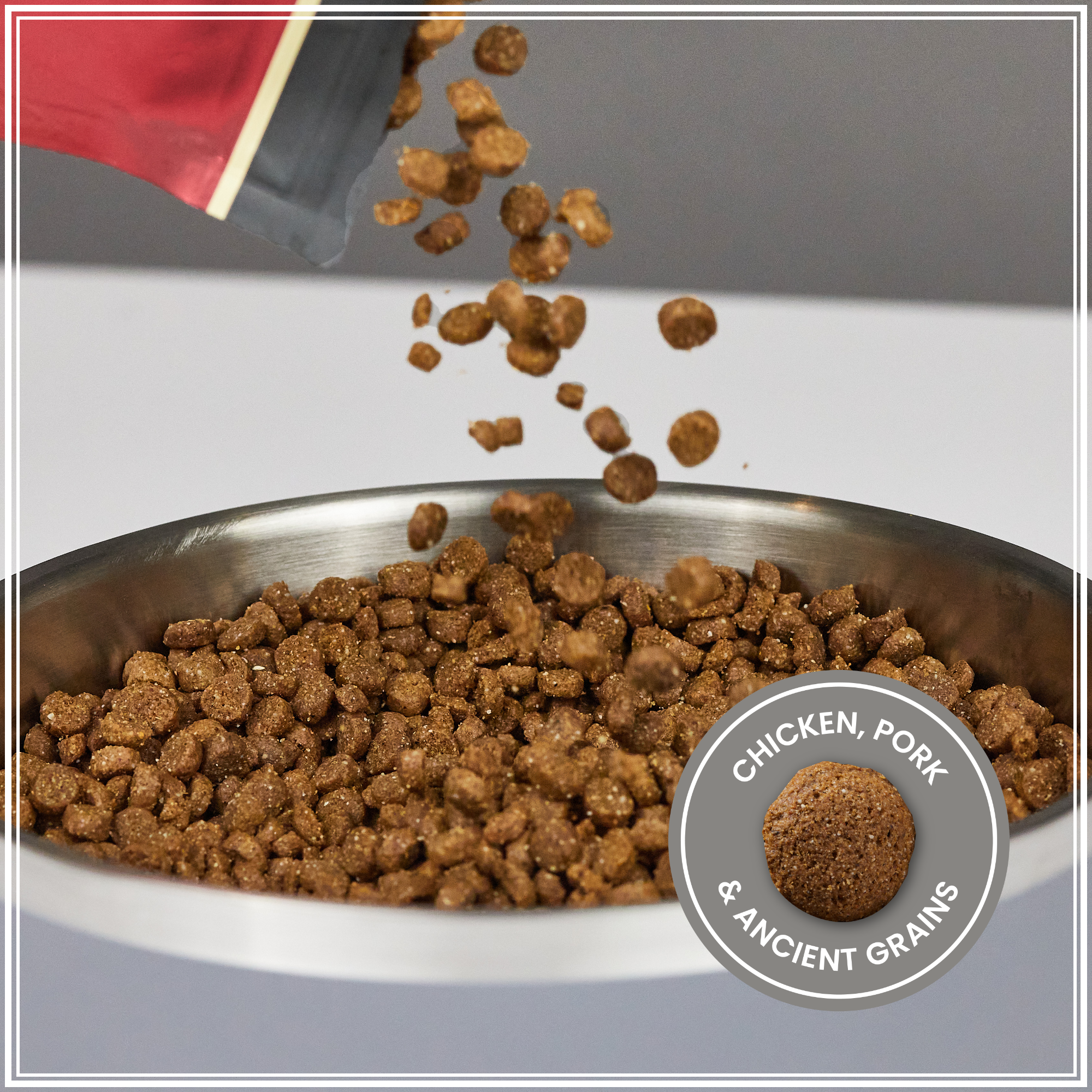 Muenster Ancient Grains Chicken & Pork recipe being poured into a bowl