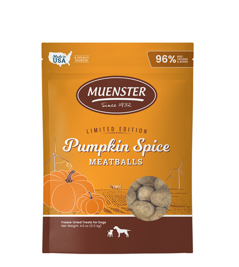 Muenster Freeze-Dried Pumpkin Spice Meatball treats for dogs