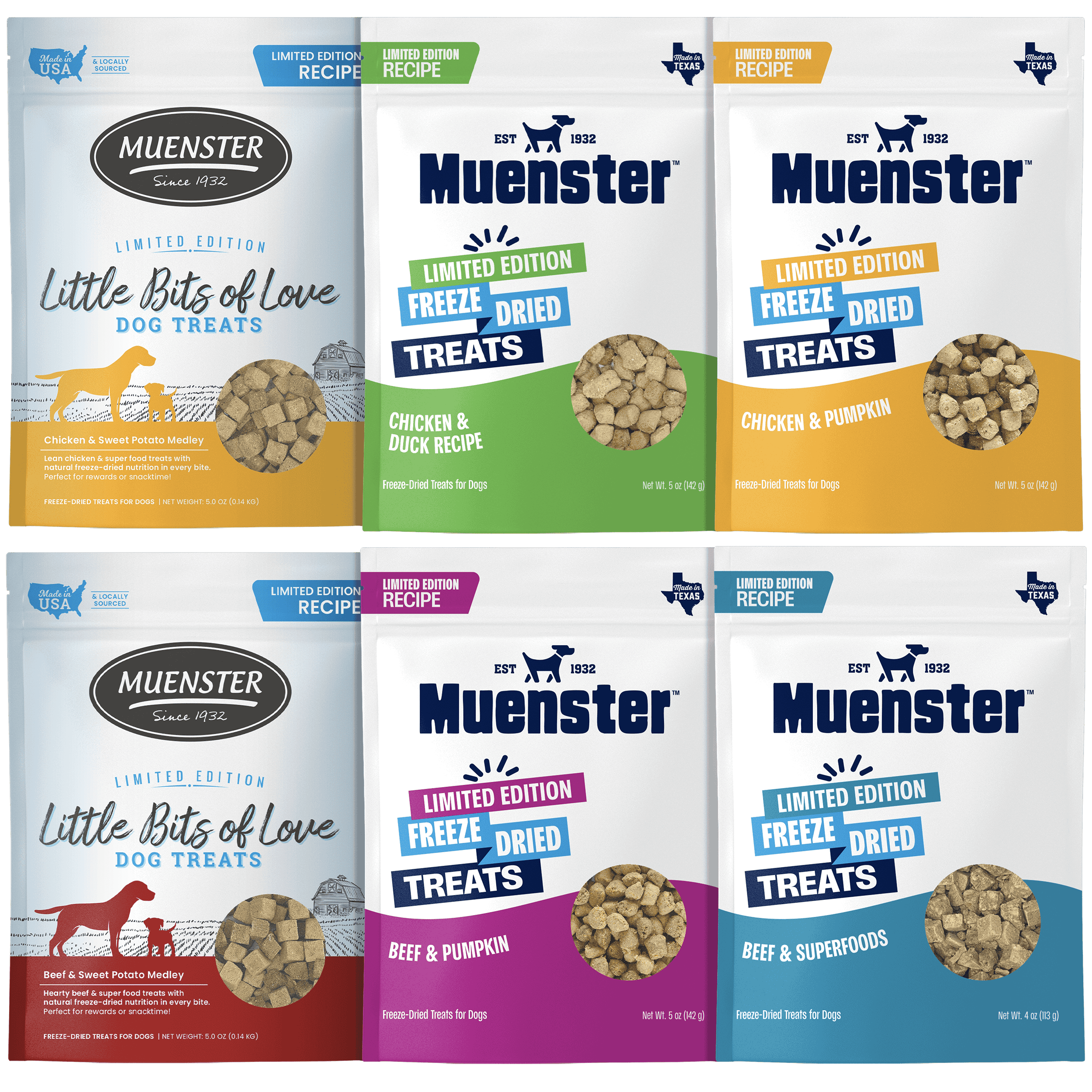 Muenster Limited Edition Dog Treats bundle of 6 different beef and chicken treats