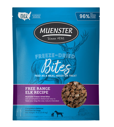 Muenster Freeze-Dried Elk and Venison Bites for dogs