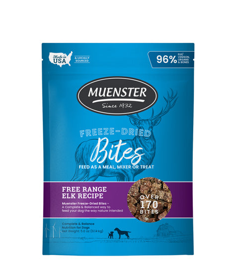 Muenster freeze-dried Elk Bites 5 oz - meal, mix-in or treat for dogs