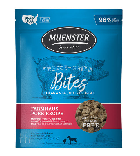 Muenster Freeze-Dried Pork Bites 20 oz - meal, treat, mix-in for dogs