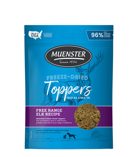 Muenster Freeze-Dried Elk & Venison meal toppers for dogs