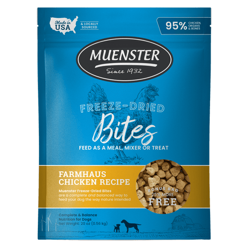 Muenster Freeze-Dried Complete & Balanced Chicken Bites Food, Treats, Topper, Mixer for Dogs