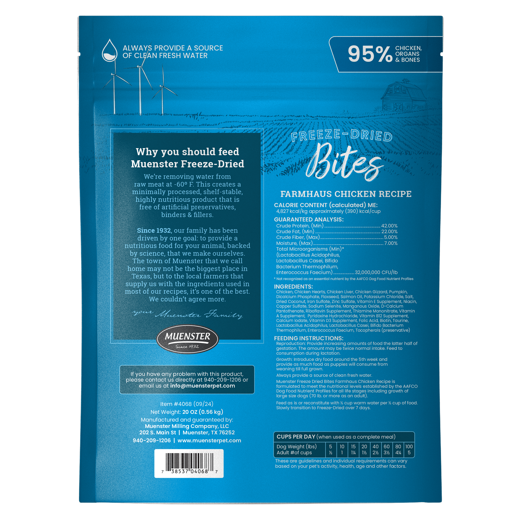 Muenster Freeze-Dried Complete & Balanced Chicken Bites Food, Treats, Topper, Mixer for Dogs