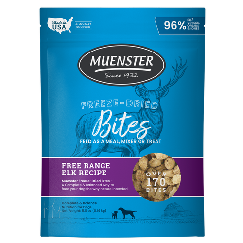 Muenster Freeze-Dried Complete & Balanced Elk Bites Food, Treats, Mixer for Dogs