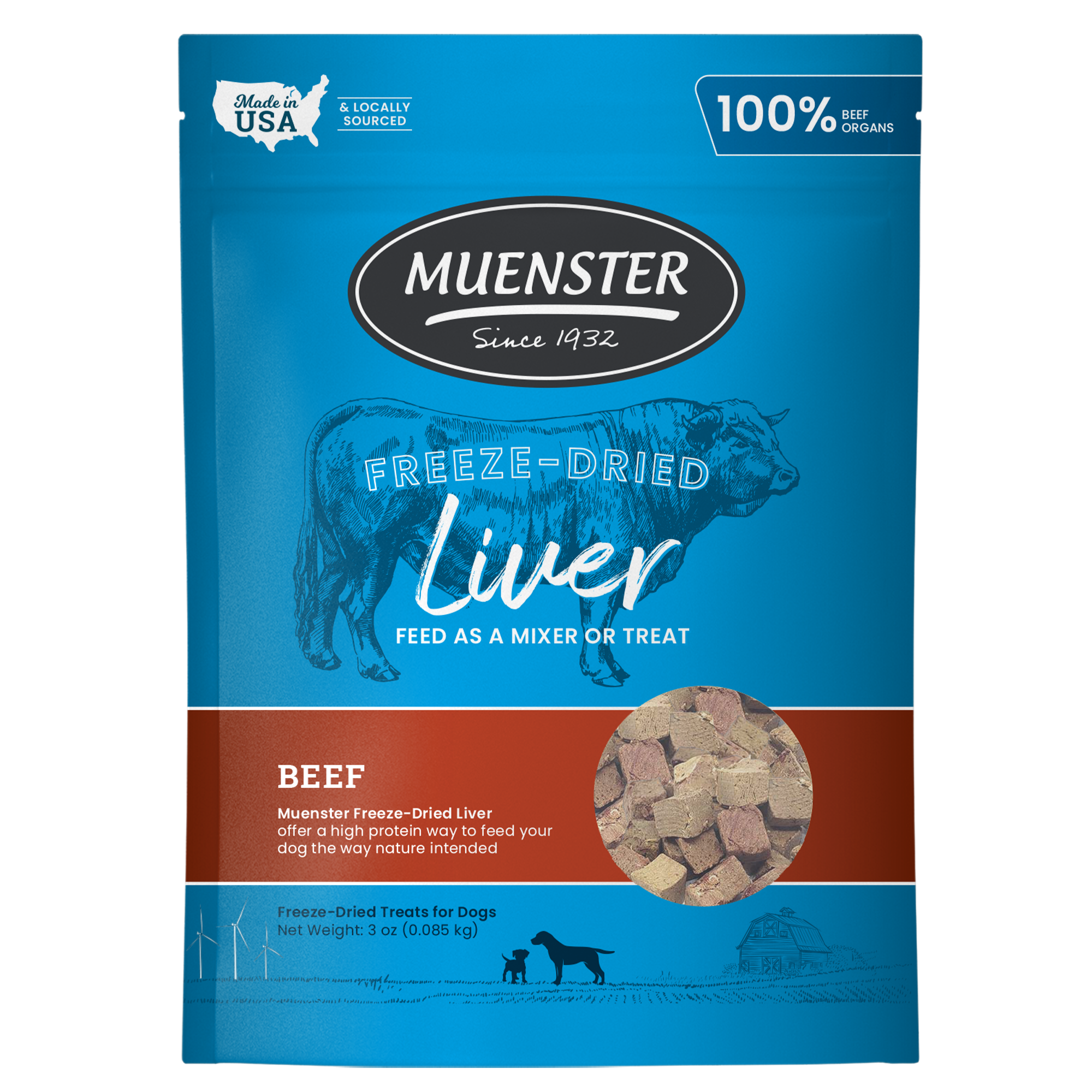 Muenster Freeze Dried Beef Liver Treats 3oz Just one Ingredient
