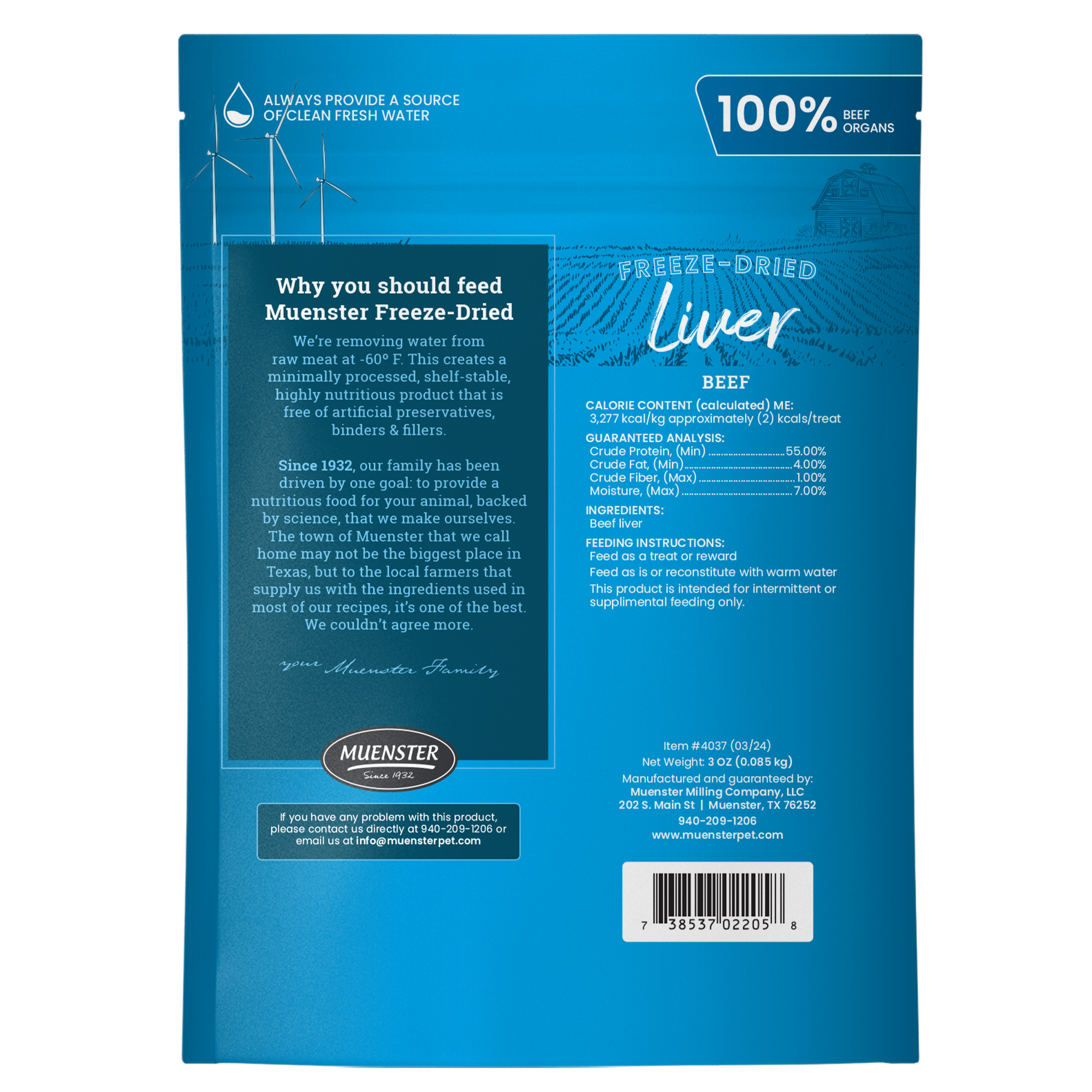 Muenster Freeze-Dried Beef Liver Treats back of the bag