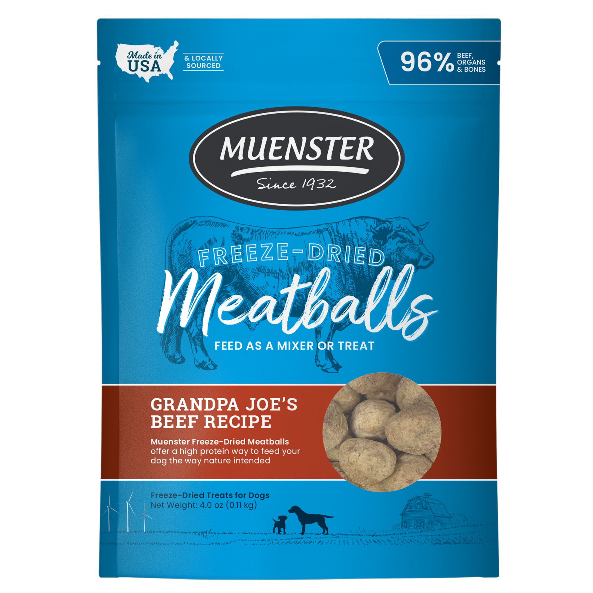 Muenster Freeze Dried Beef Meatballs for Dogs