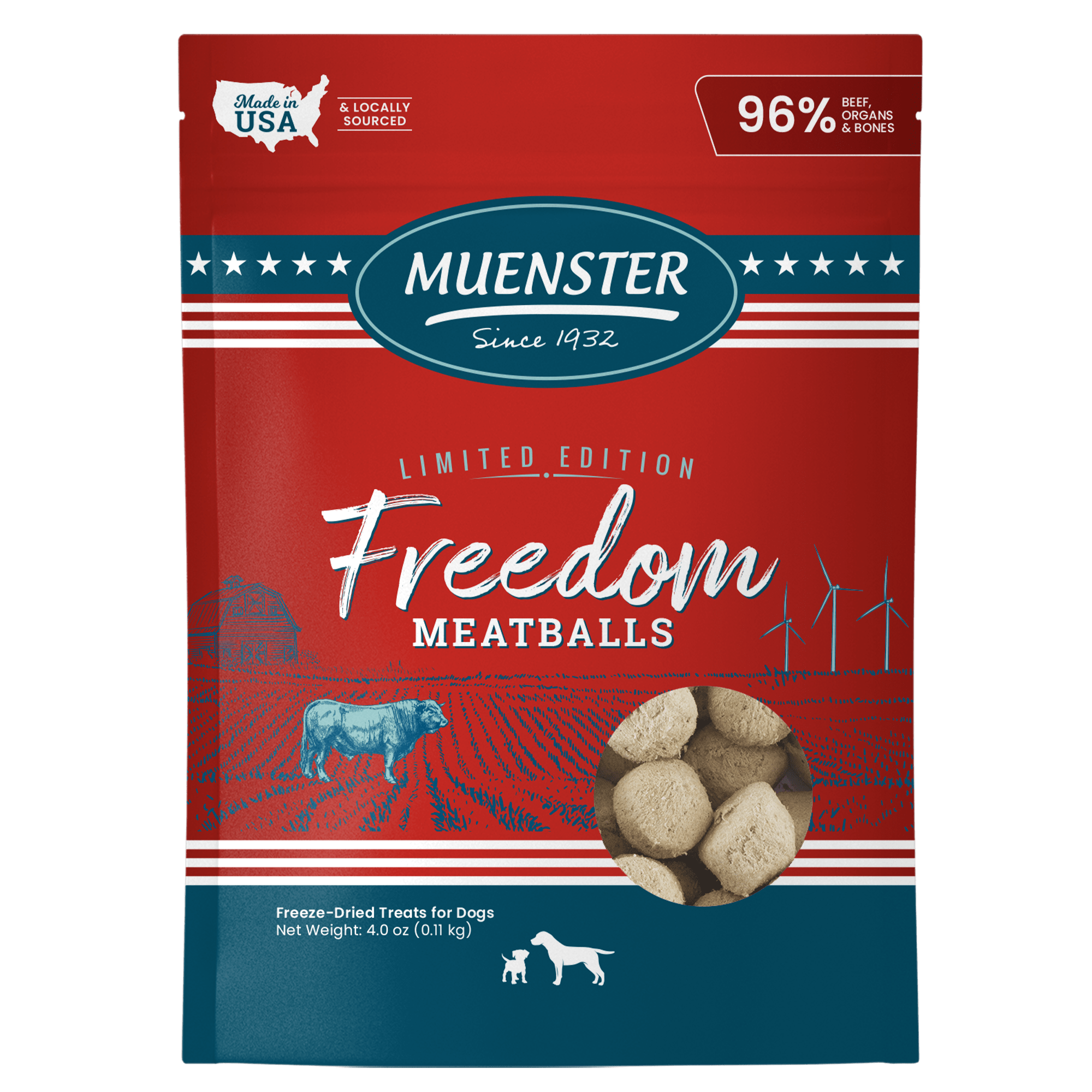 Muenster Freeze-Dried Freedom Meatballs - 6 ingredient beef meatball treats for dogs