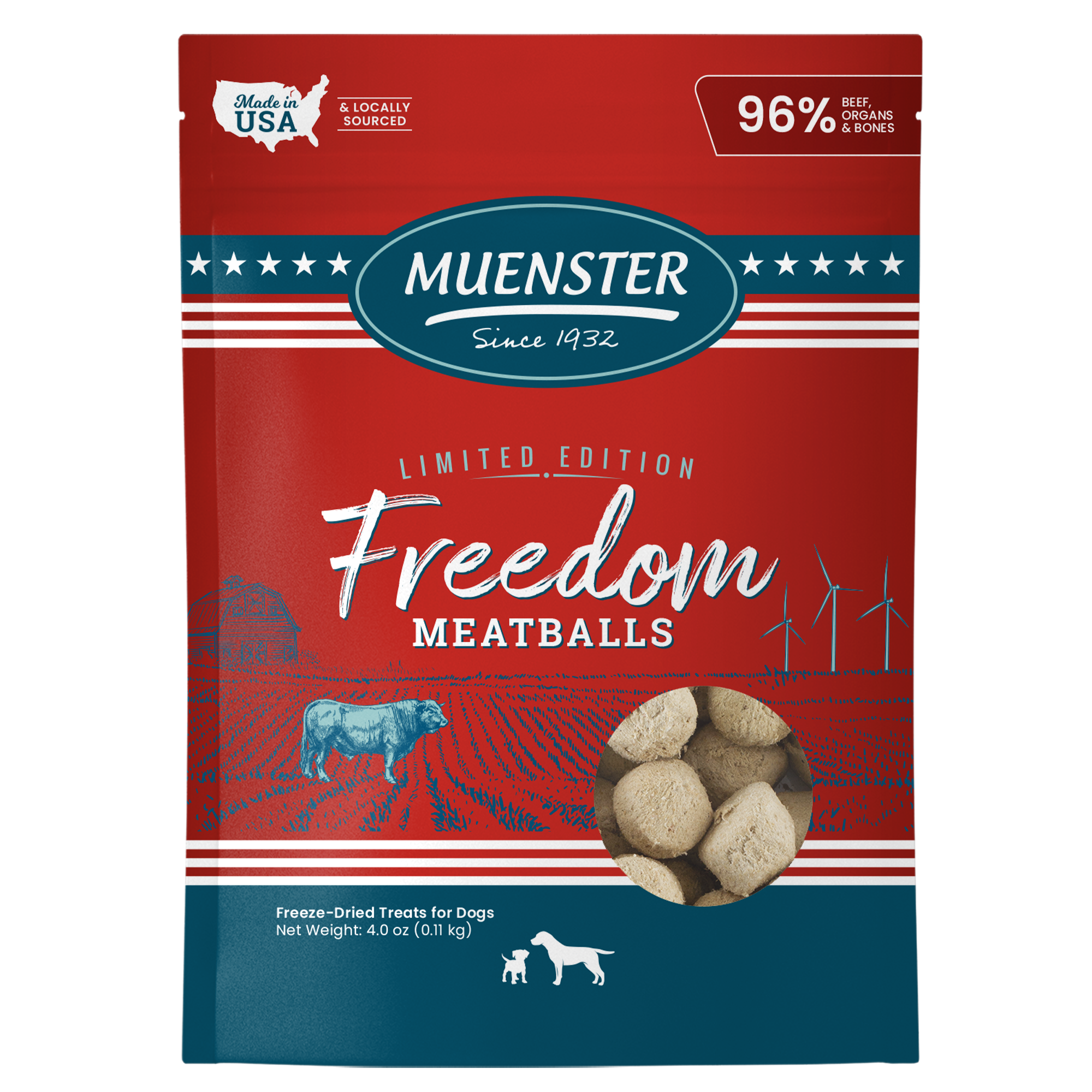 Muenster Freeze-Dried Freedom Meatballs - 6 ingredient beef meatball treats for dogs
