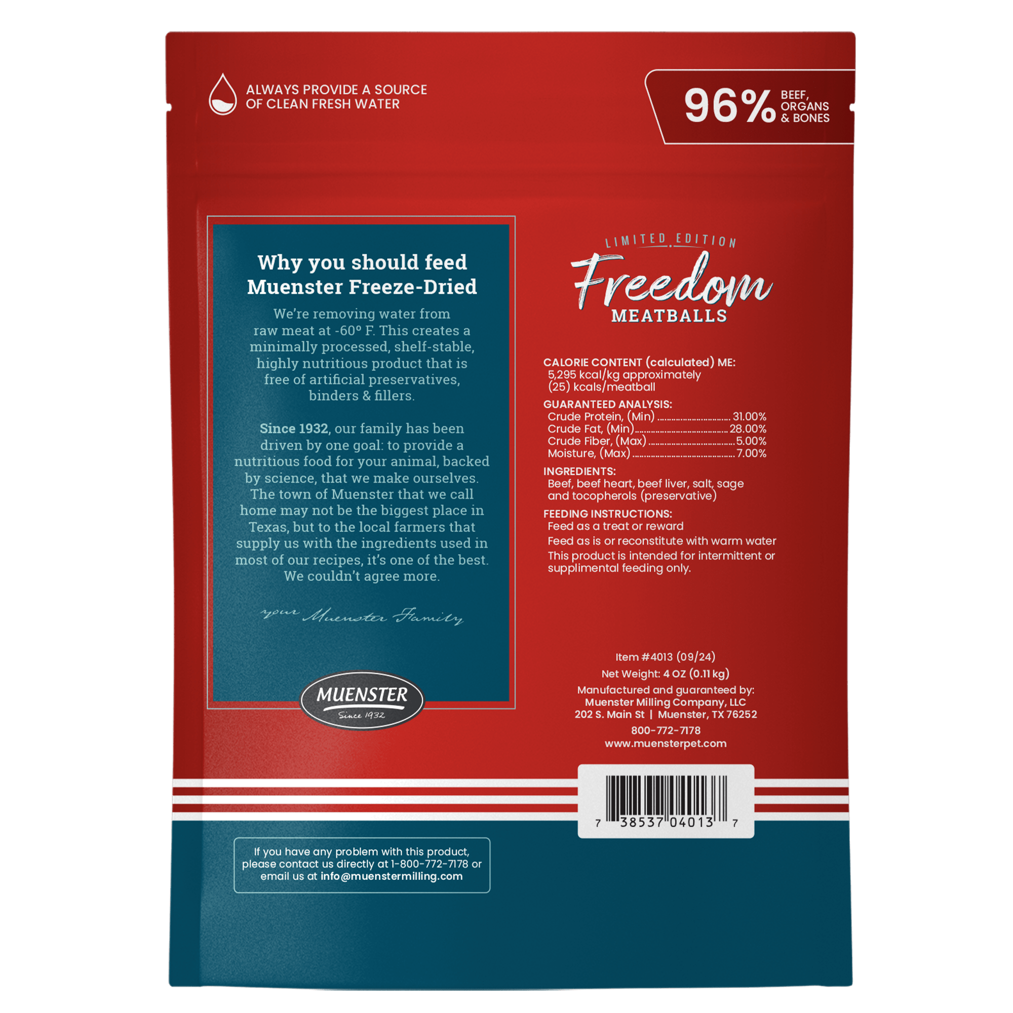 Muenster Freeze-Dried Freedom Meatballs - 6 ingredient beef meatball treats for dogs