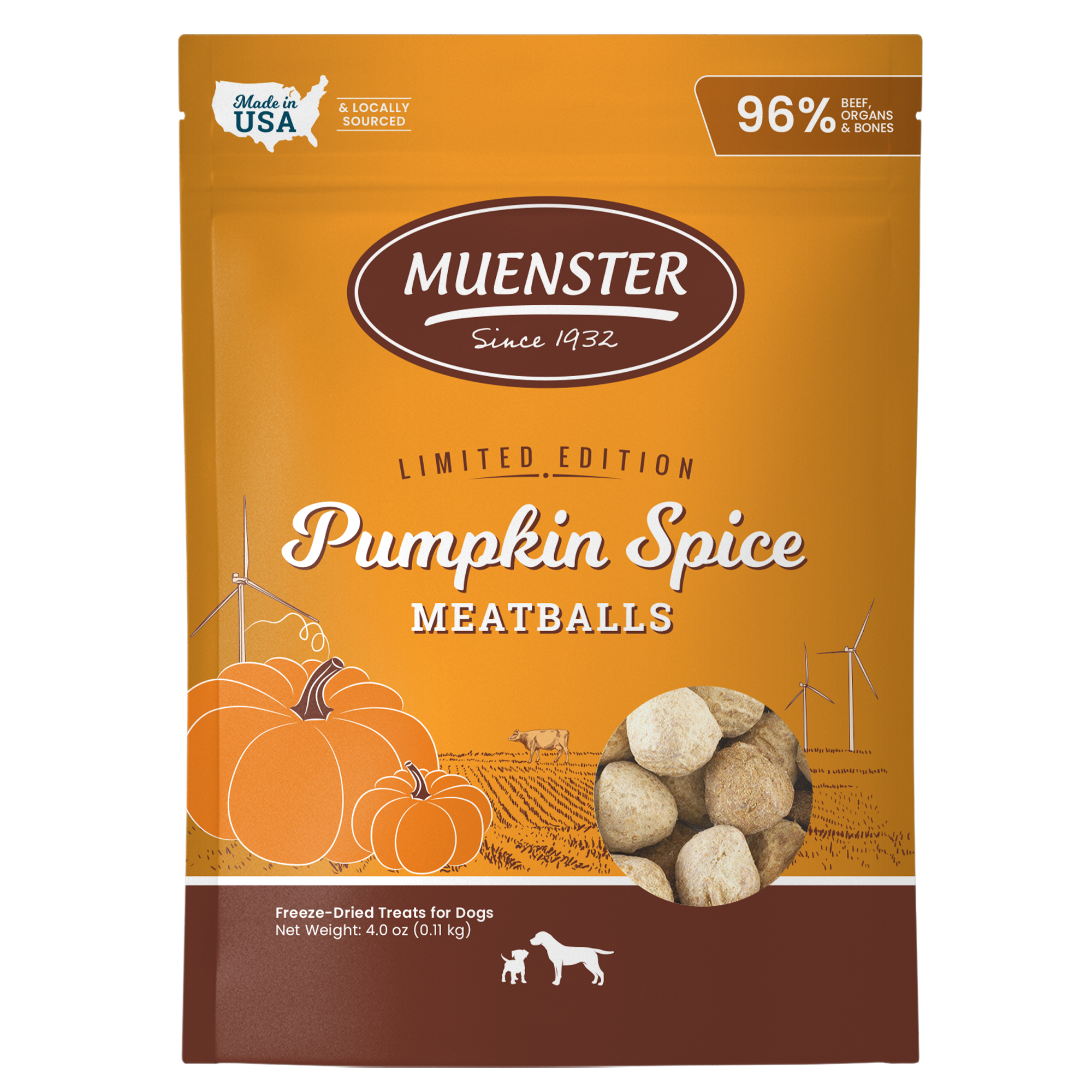 Muenster Freeze-Dried Pumpkin Spice Meatball Treats for Dogs