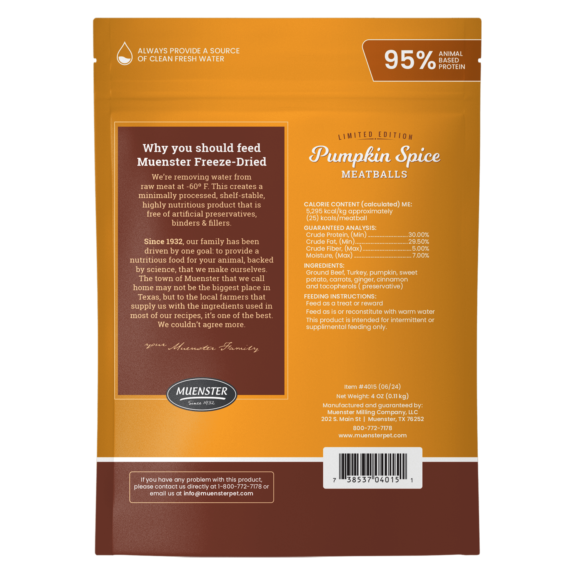 Muenster Freeze-Dried Pumpkin Spice Meatball Treats for Dogs