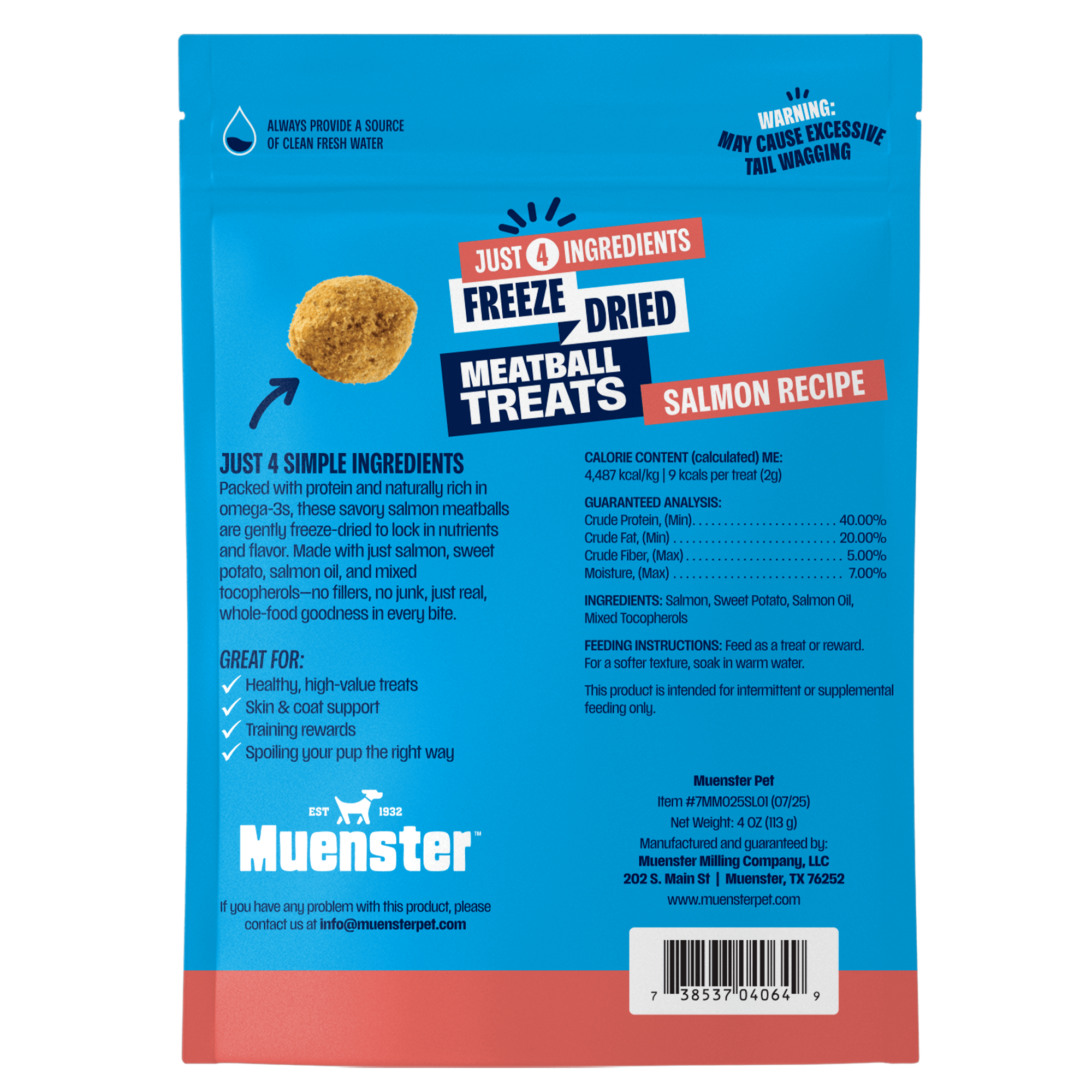 Muenster Salmon Meatball Freeze Dried dog treats just 4 ingredients