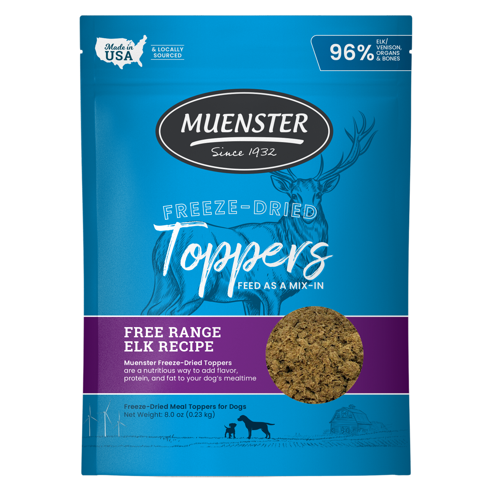 Muenster Freeze dried Elk Topper for dog food