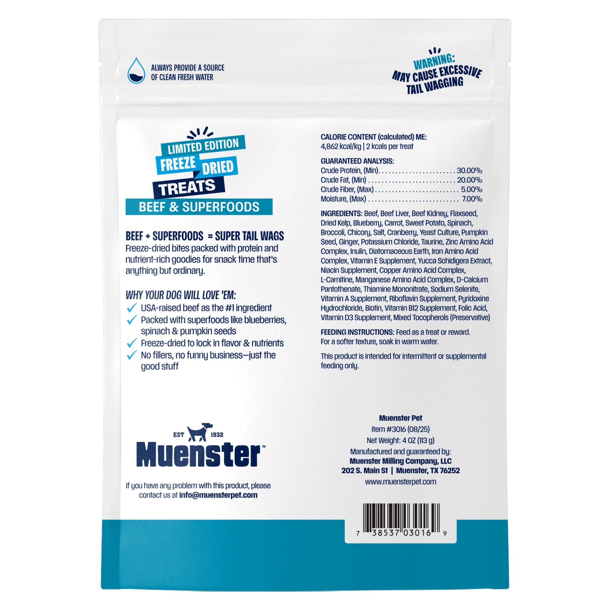Muenster Beef & Superfoods back of the bag