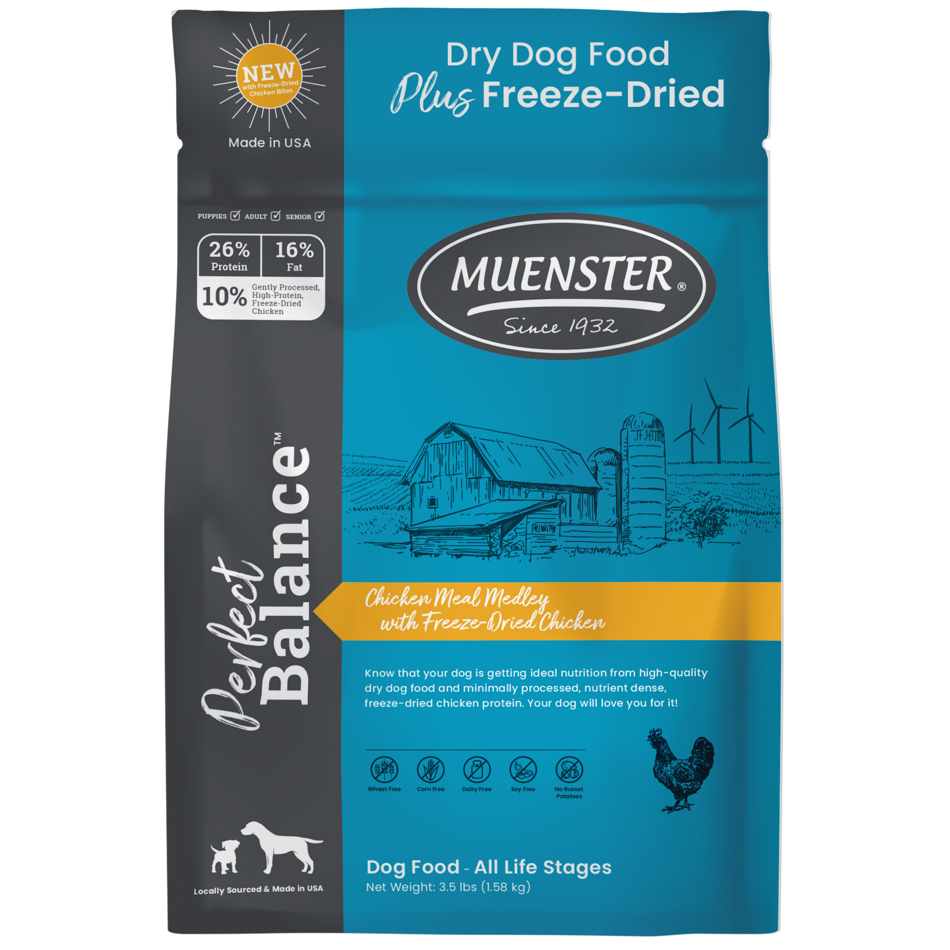 Muenster Perfect Balance Chicken Kibble + Freeze-Dried Chicken Complete & Balanced Food for dogs