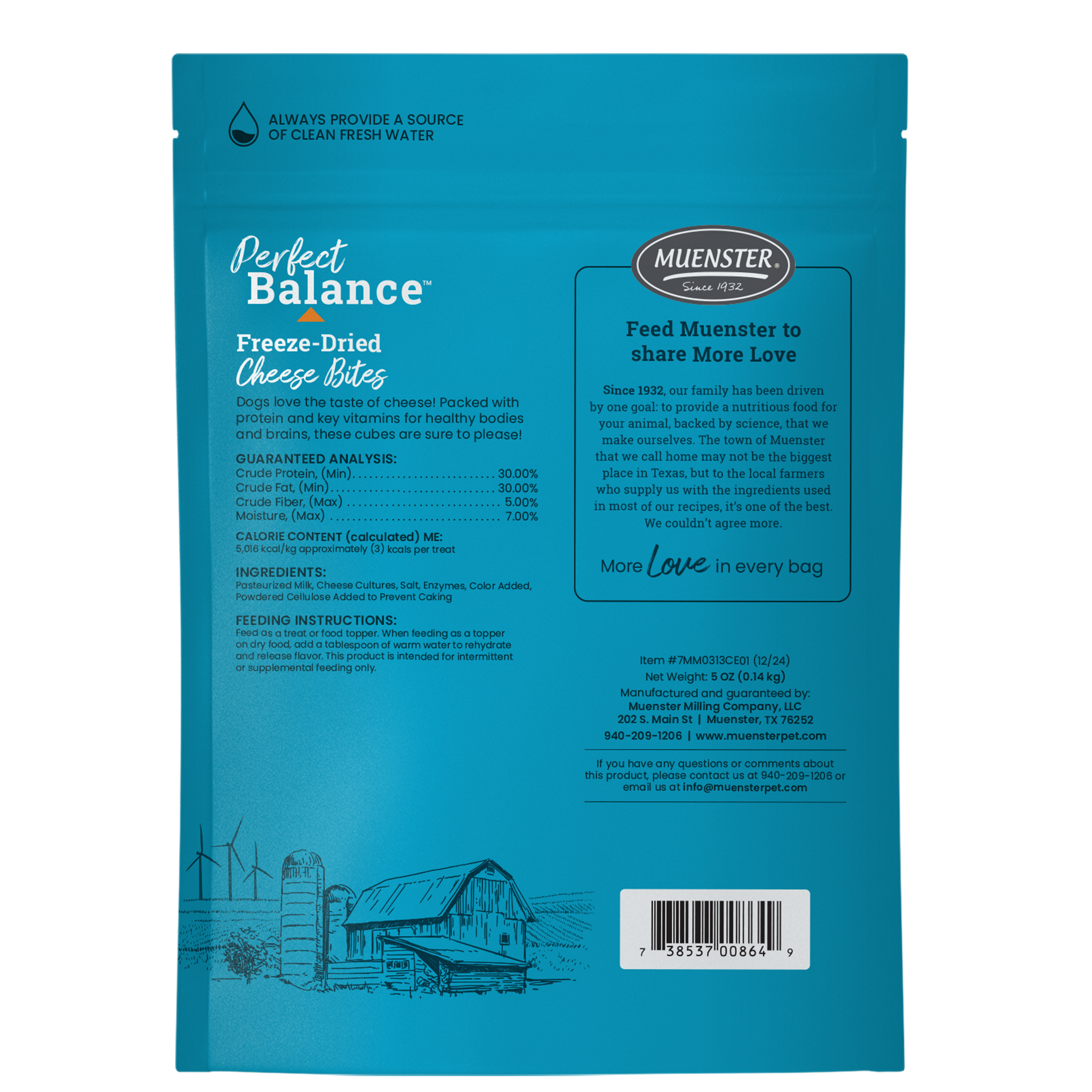 Muenster Freeze Dried Cheese bites for dogs back of bag