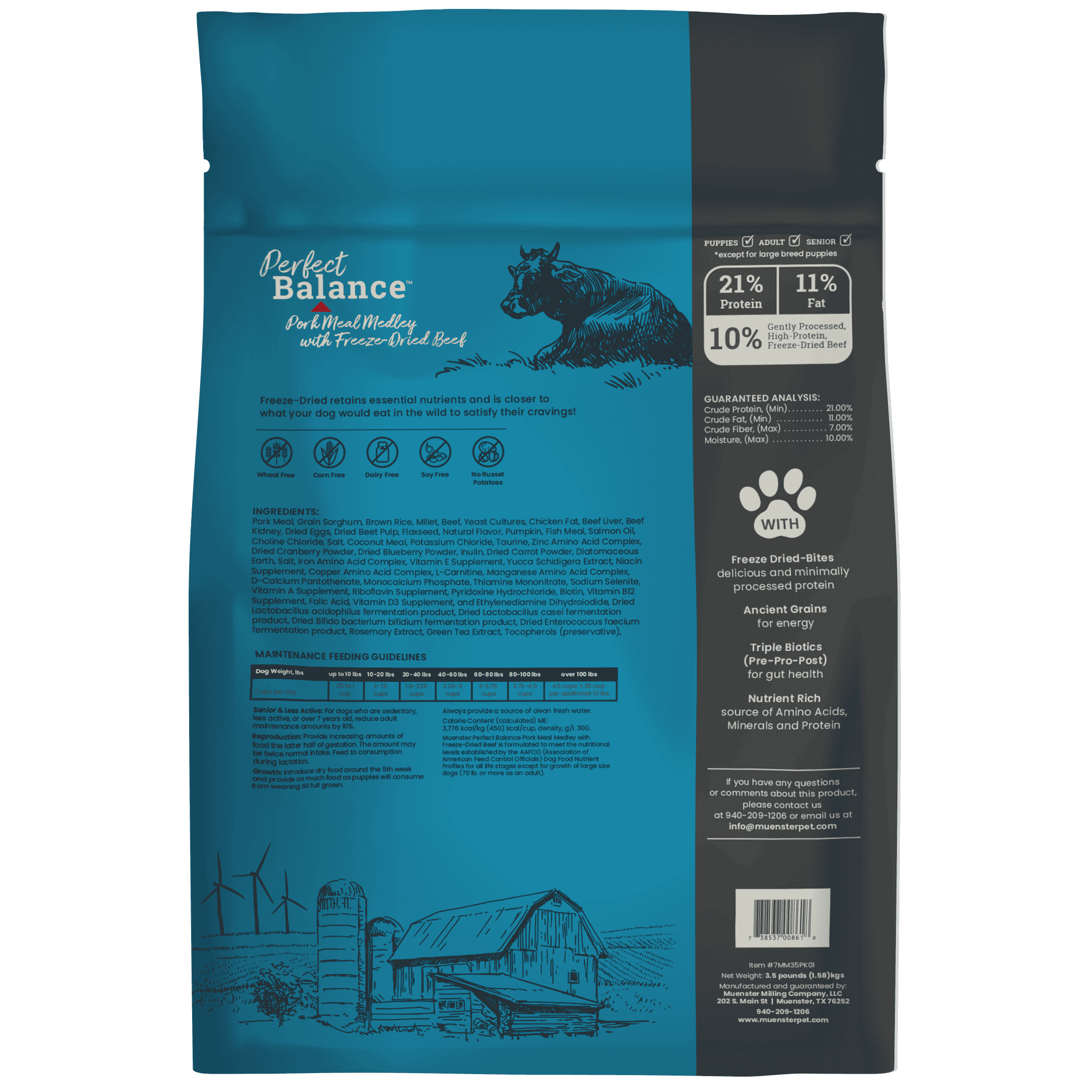 Muenster Perfect Balance Pork Kibble with Freeze-Dried Beef Complete & Balanced food for dogs