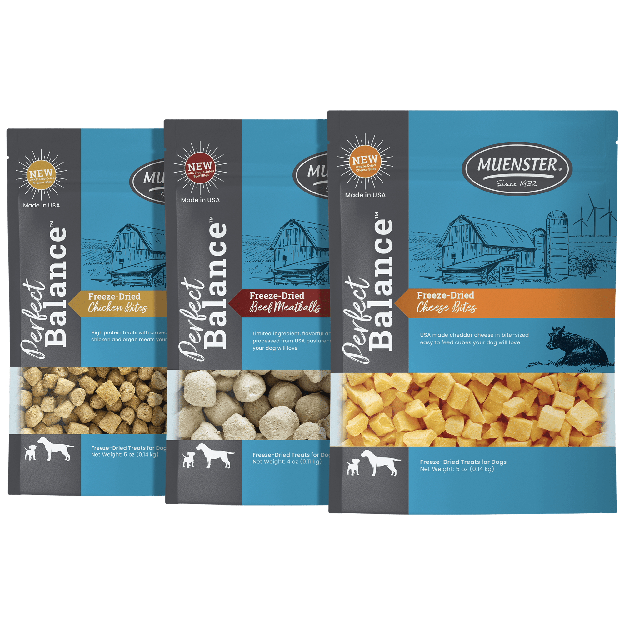 Perfect Balance Dog Treats - Cheese, Beef Meatballs, Chicken Bites
