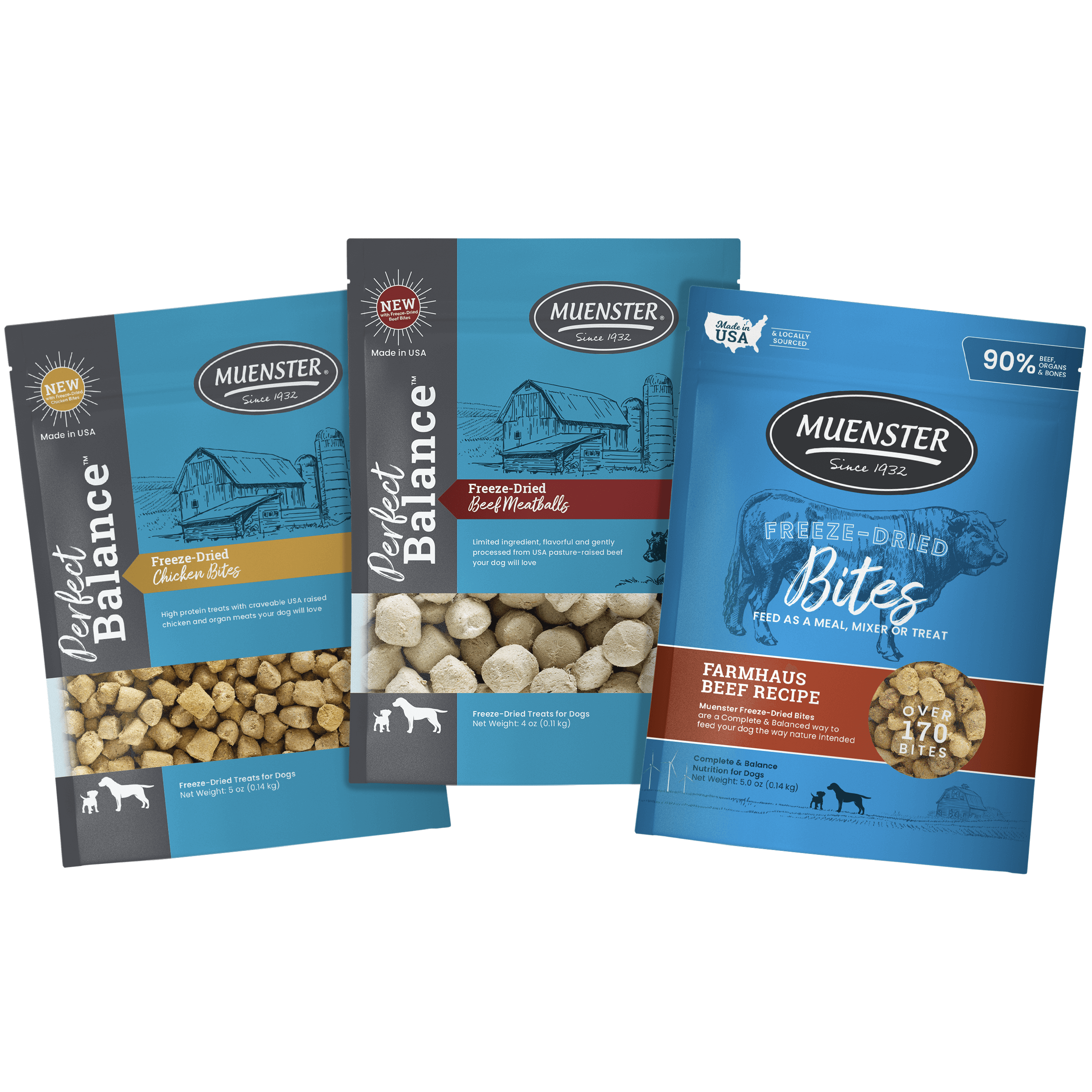 Three Freeze-Dried Treats - Chicken Bites, Beef Bites, Beef Meatballs