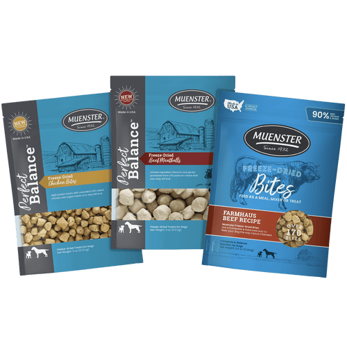 Three Freeze-Dried Treats - Chicken Bites, Beef Bites, Beef Meatballs