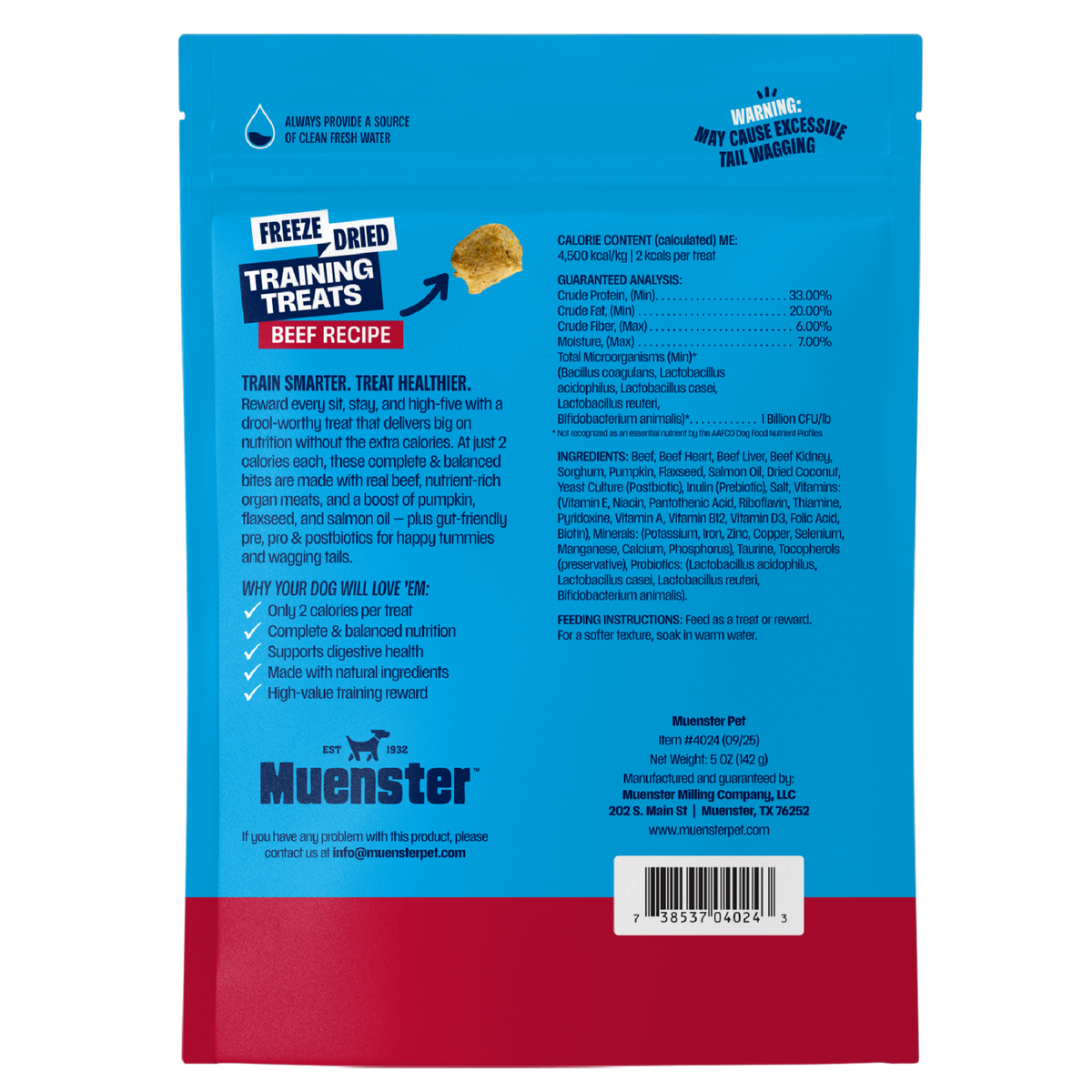 Muenster Freeze-Dried Beef Training Treats for Dogs, 5 oz — back