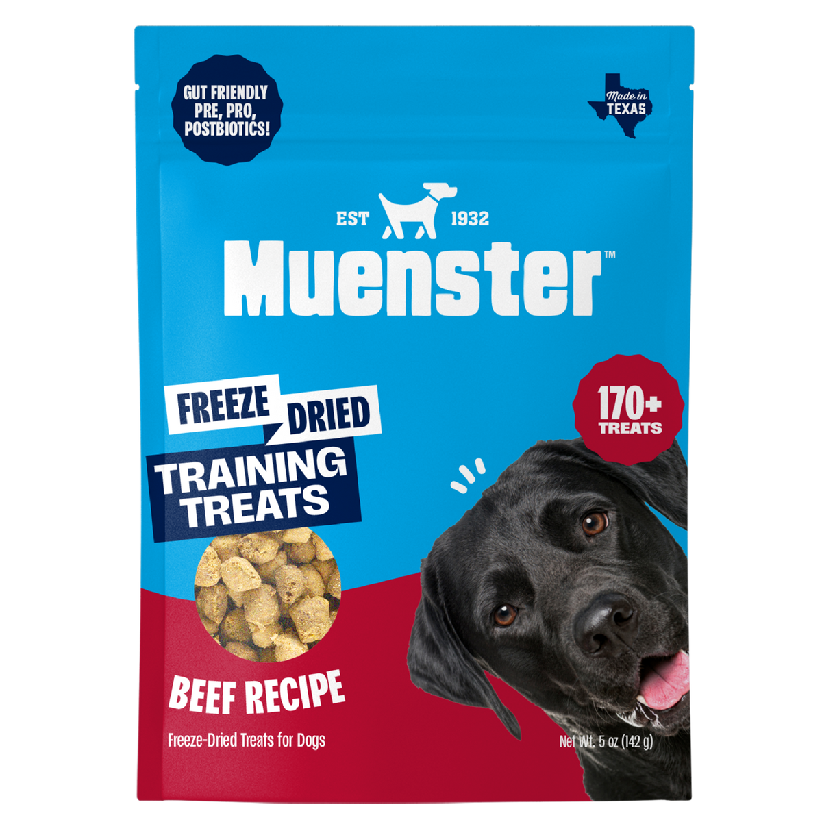 Muenster Freeze-Dried Beef Training Treats for Dogs, 5 oz bag, front