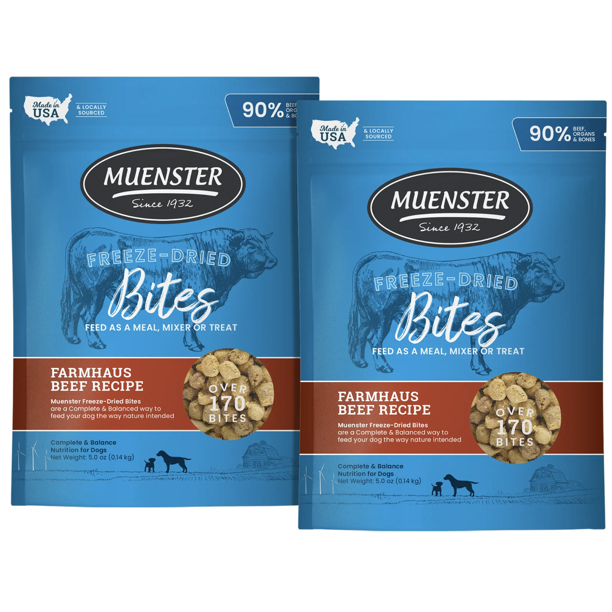 Beef Bites Freeze-Dried Complete & Balanced for Dogs Topper, Meal, Treat, 2 x 5 oz bags