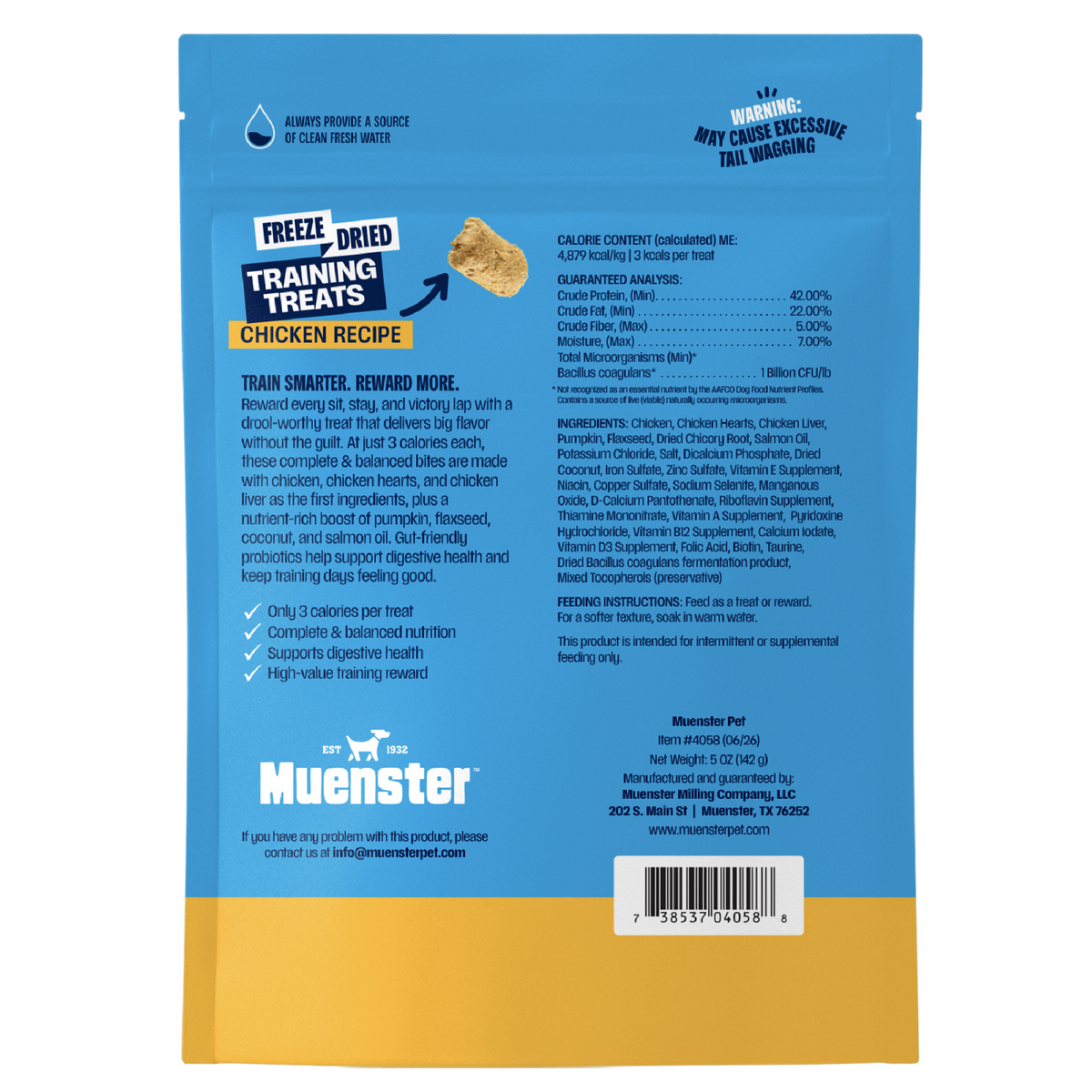 Muenster Freeze-Dried Chicken Training Treats for Dogs, 5 oz — back