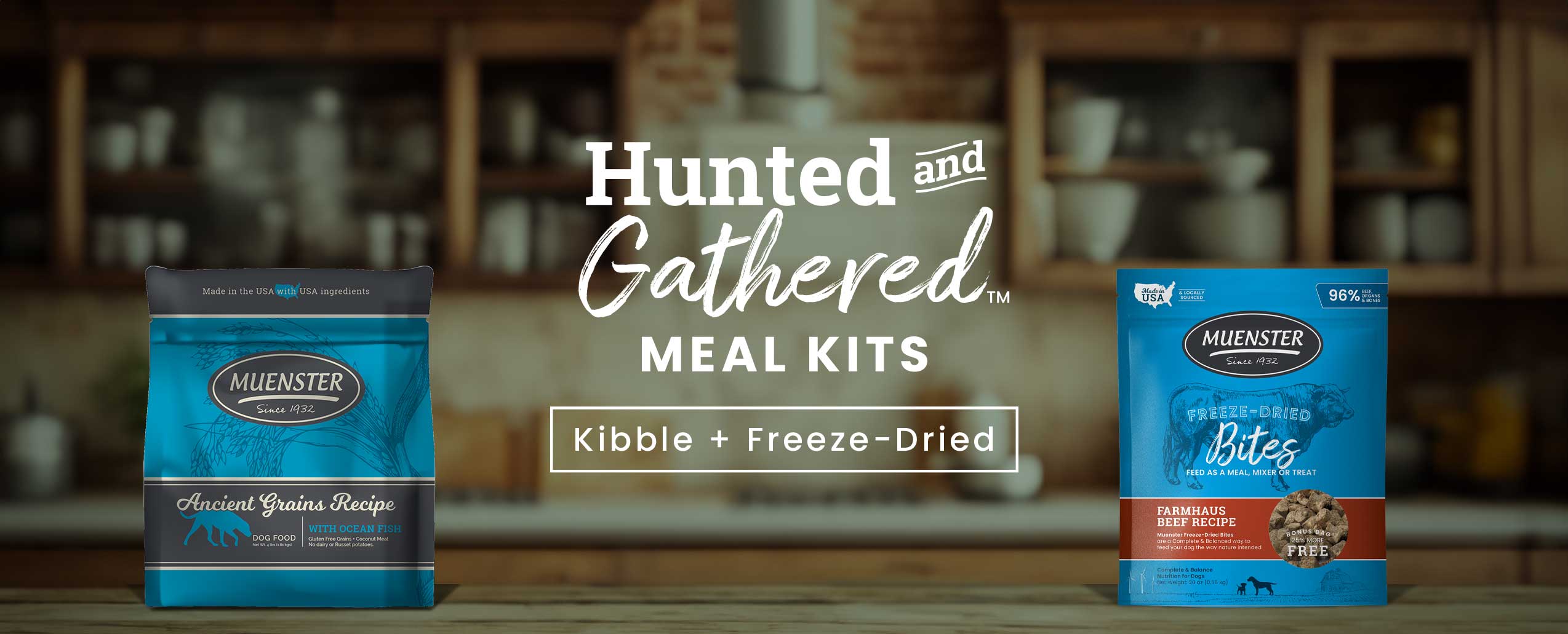 Load video: Kibble + Freeze-Dried by Muenster. Open your dog’s favorite kibble and one or two bagsof Muenster Freeze-Dried add to the kibble crumbled upor in whole pieces mix it in…shake it up… and… watch it disappear! Hunted and Gathered Meal KitsKibble + Freeze-Dried by Muenster