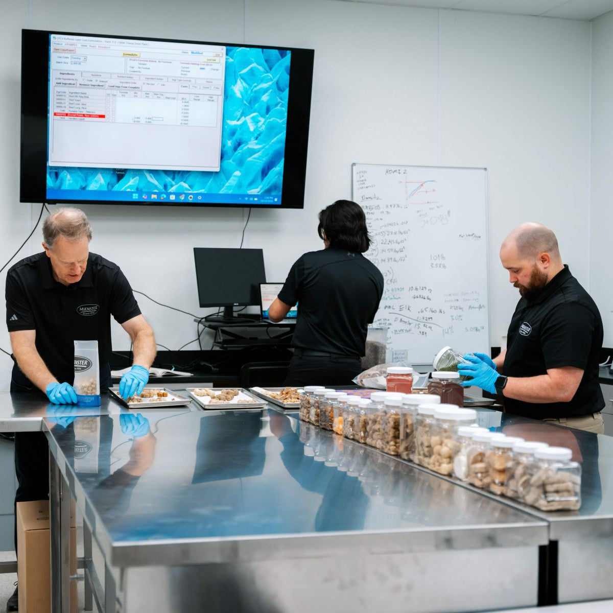 Muenster Pet team evaluating products in the in-house R&D lab